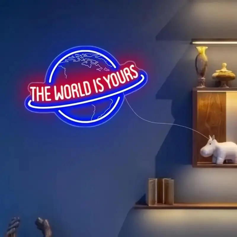 3D Neon Sign, USB Powered Neon Light, Decorative Neon Light, Atmosphere Light, Neon Lamps, Creative World Is Yours Neon Sign, Wall Decor for Home Bedroom Living Room, Home Decor, Decorative Lights