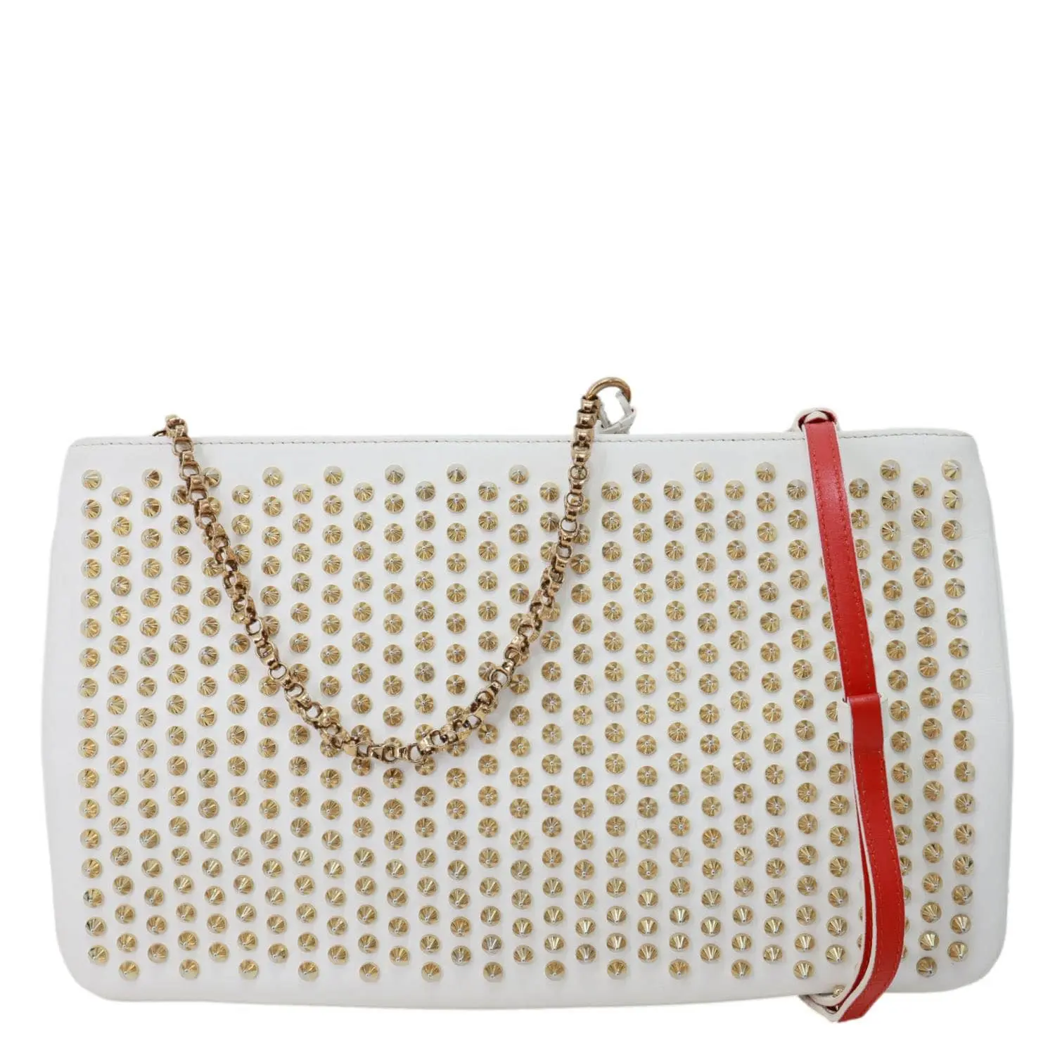 Pre-owned christian louboutin Leather Crossbody Bags LoubiPosh Spiked Clutch Crossbody Bag White