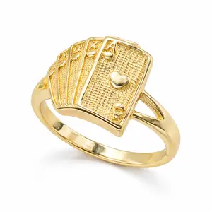 Gold Poker Card Ring for Women & Men, Lucky Ace Playing Card Statement Ring, Adjustable Open Ring, Casino Style Fashion Jewelry Gift
