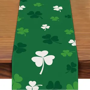 St Patrick's Day Table Runner, 13x72 Inch Clover Kitchen Decor, Simple Fashion Polyester Print, Holiday Home Decoration