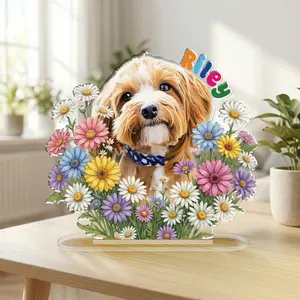Personalized Pet Acrylic Plaque, Custom Dog Photo Standee with Name, Floral Pet Portrait Decor, Dog Lover Gift, Pet Memorial Keepsake, Pet Loss Gifts, Dog Keepsakes After Passing