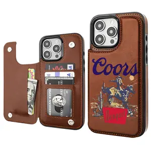 Coors Beer Cow Cowboy Creative Trendy Vintage Western Style Card Holder Wallet Aesthetic Pattern Brown Casing For iphone 16 15 14 13 12 PRO PLUS MAX PU Leather Stylish Gift Shockproof Protection Anti-Drop Protective Protector Phone Cases Shell Cover