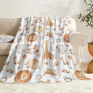 Cozy Animal-Themed Flannel Blanket | Soft Warm Versatile for Naps Camping Travel | Cute Giraffe Lion Horse Bear Designs