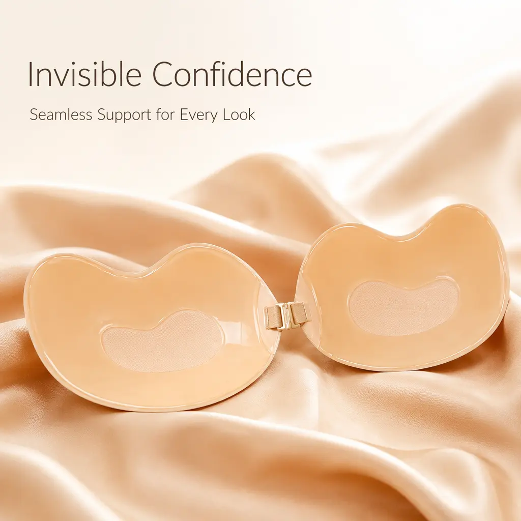 2 Pairs Mango Shape Invisible Adhesive Push Up Bra, Reusable Skin Safe Bio-Glue Sticky Breast Lifts, Waterproof Sweatproof Strapless Backless Bra with Strong Snap Buckle, 3D Mold Cup Side Support Anti-Slip Nipple Covers for Wedding Dress Evening Gown