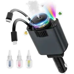 5-in-1 Starry Sky Premium Quality Car Charger with Anti-Tangle Retractable Car Charger Aromatherapy Function Fast Charging Suitable for iPhone Dual Port LED Light Starry Sky Design Suitable for All iPhone and Android Devices Springtok Car Charger