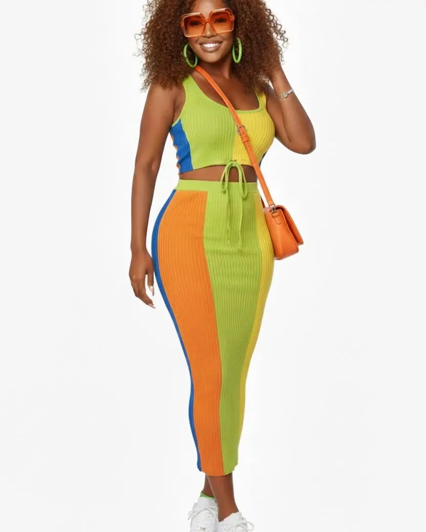 Camellia Color Block Skirt Set