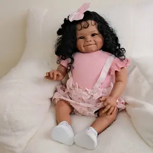 Lifelike Toddler Reborn Baby Dolls Black Girl 24inch Realistic Newborn Handmade Real Life Baby Dolls with Clothes and Toy Gift for Kids Age 3+