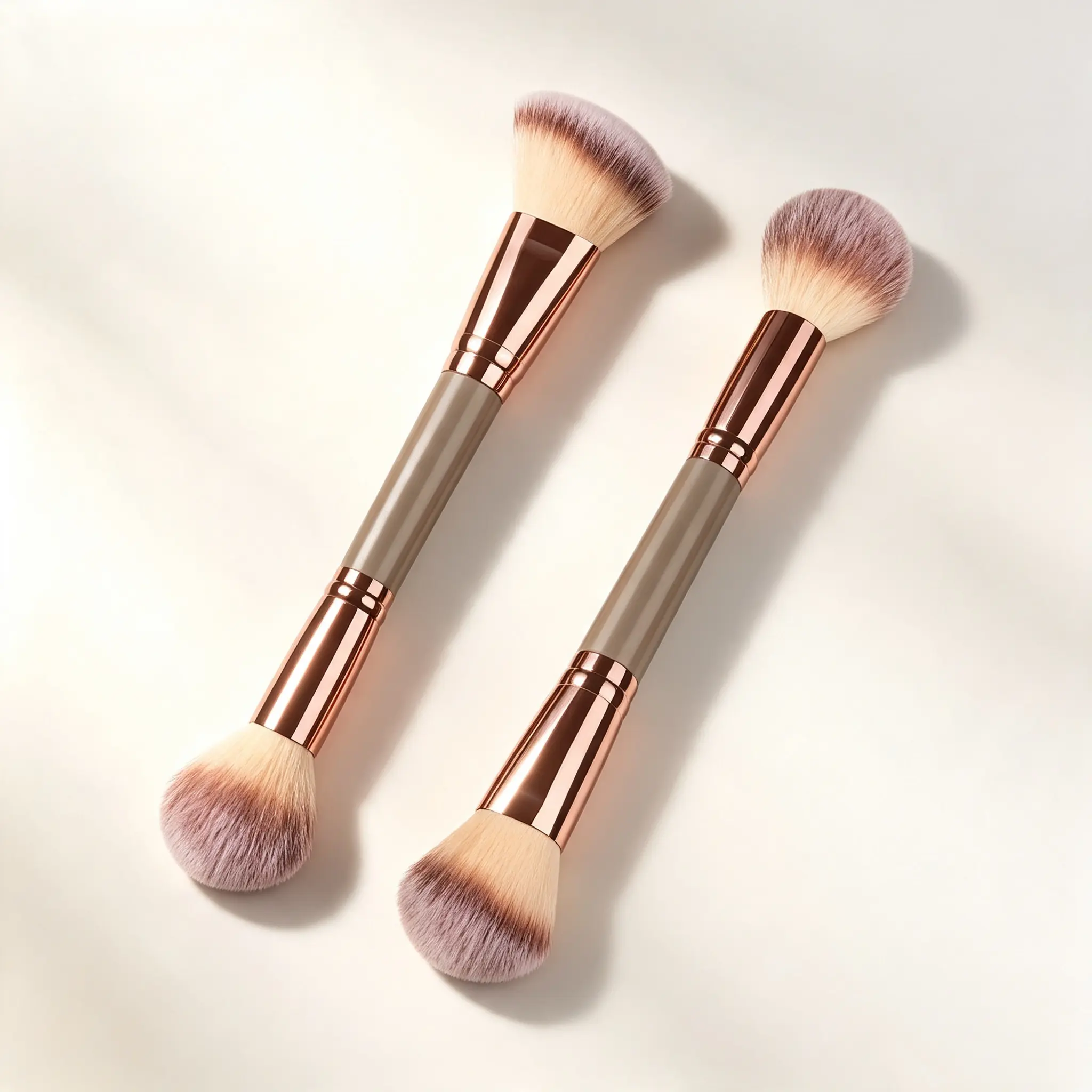 Double-Ended Foundation Makeup Brush, Angled/Round Top for Liquid, Powder & Cream Blending (Brown), champagne gold