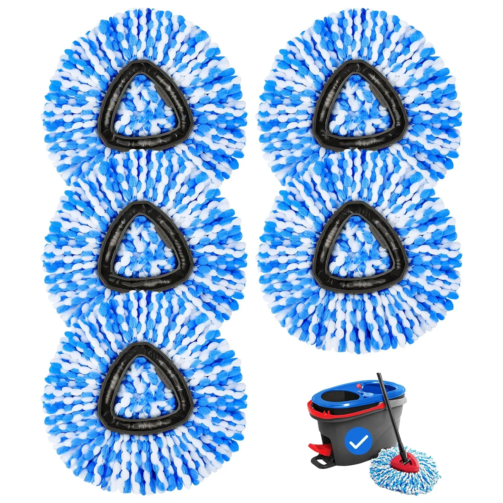 Cost-Effective 5-Pack Spin Mop Replacement Heads, Compatible with RinseClean 2-Tank System, Microfiber Spin Head, Machine Washable, Reusable, Easy to Clean, for Sealed Floors Floor Cleaning, Microfiber Mop Pads, Five-Pack