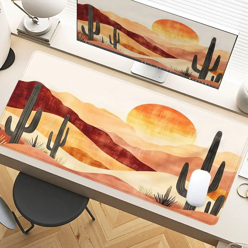 Sunset Desert Mountain Desk Pad, Office Desk Accessories, Gaming Mousepad XXL Mouse Pad For Laptop Desk Mouse Pad With Non-Slip Rubber Base Stitched Edges Surface For PC Gamers Office Workers & Home Use Perfect Gift For Christmas