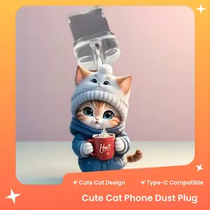 2PCS Cute 2D Cat Phone Dust Plugs – Type-C Charging Port Protection Stoppers, Adorable Anti-Dust Accessories for Smartphones