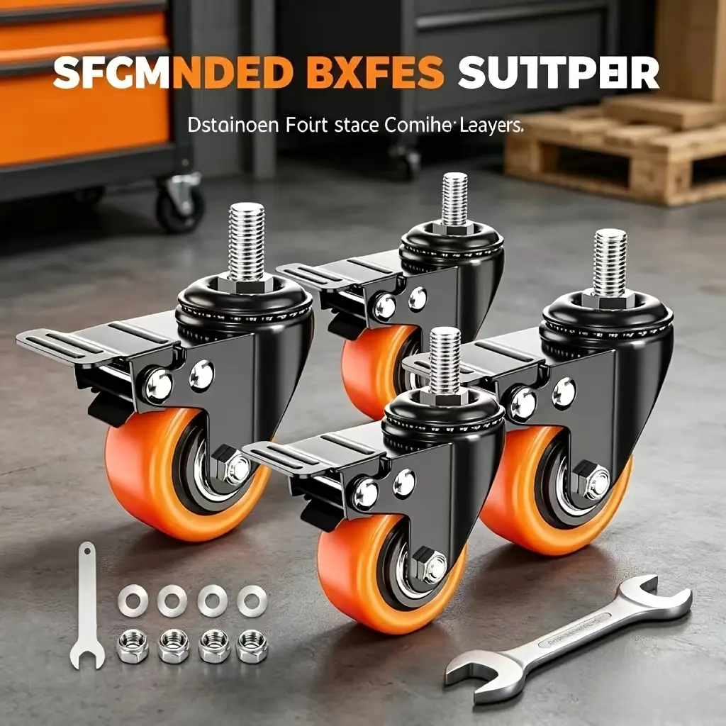 1.5/2.5 Inch Heavy Duty Caster Wheels Set of 4 with Safety Lock, Durable Industrial Rolling Casters for Furniture, Trolleys, Workbenches & Equipment Replacement
