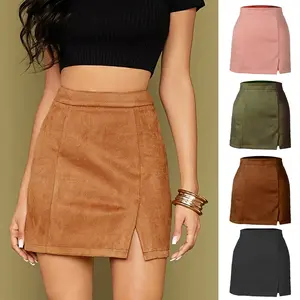 2025 Women's Suede Velvet Bodycon Short Skirt High Waist Zipper Autumn Winter A-line Solid Color Half Skirt for Women casual college style