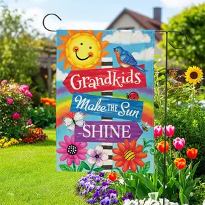 Grandkids Make The Sun SHINE 12x18 Double-Sided Linen Pool Garden Flag, Summer Beach Banner, Backyard Patio Decor, 2026 Trending Outdoor Garden Supplies