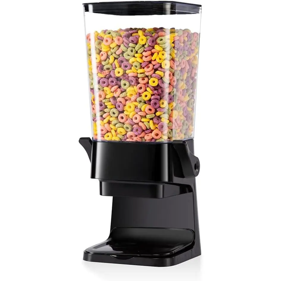 5L Cereal Dispenser Countertop with lids, Organization and Storage Containers for Kitchen and pantry, Rice Dispenser for food, Cereal, Beans, Nuts, Snack,Oatmeal, Dog Food, Bird Seed, Black, 1Pc