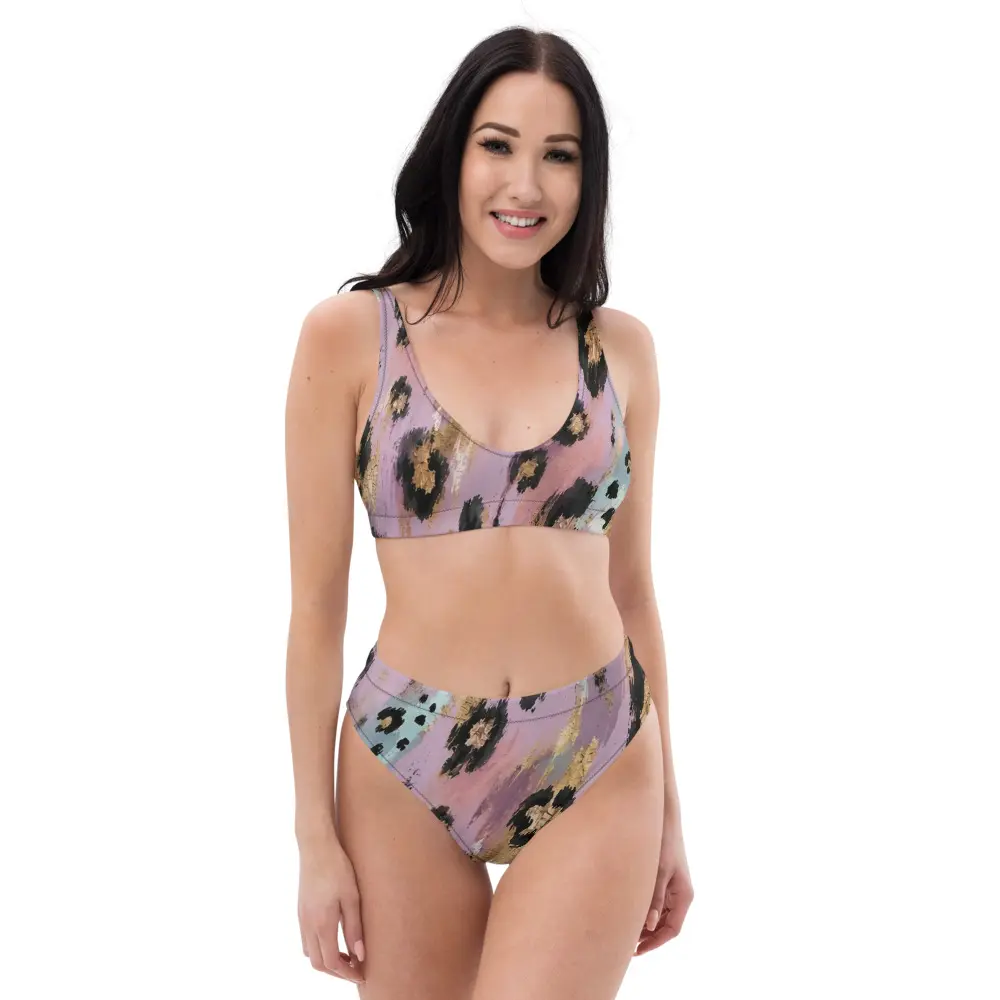 Pink Leopard High-Waisted Two-Piece Bikini Set