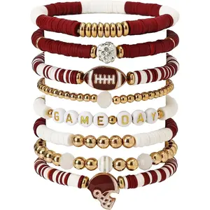 MTAADSQ Game Day Football Bracelets for Women Stackable Charm Stretch Sports Bracelets for Football Moms Dads Coaches Fans