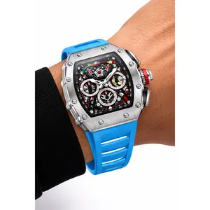 ONOLA 6827 Luxury Sport Chronograph Watch with Skeleton-Inspired Dial Square Case 3ATM Water Resistant Quartz Movement for Men