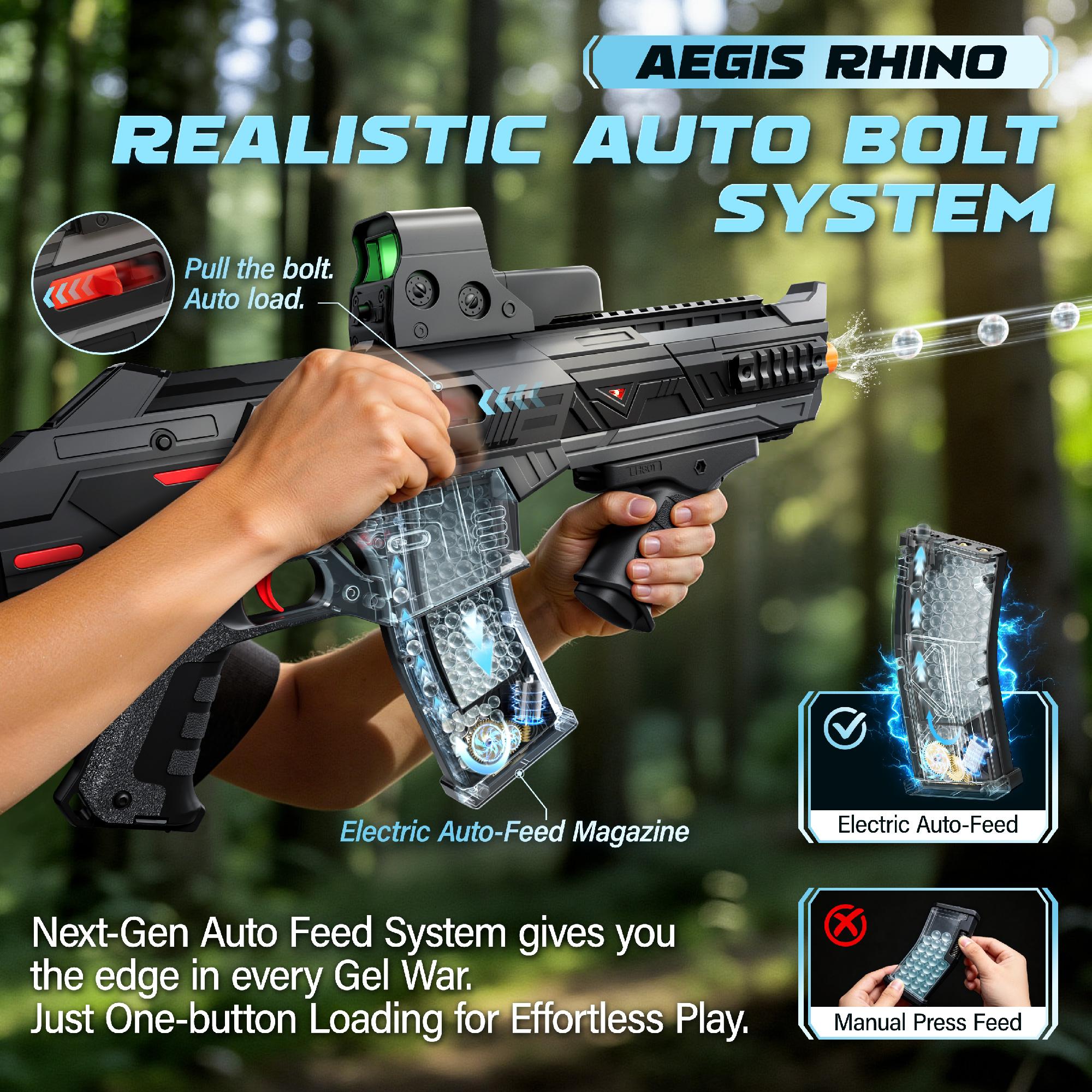(Gel Balls Not Included) SOFITEN RHINO Electric Gel Ball Blaster -  Dual-Modes 200 FPS 170 Ft High Speed Full-auto water ball Blaster 14+Toy gun set with Goggles; Electric Mag Auto-feeding for Outdoor Activities Shooting Game Birthday gift *Eco-Friendly