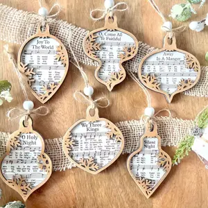 3D Engraved Handmade Music Sheet Nativity Christmas Ornaments, Wooden Christmas Ornaments, Nativity Set, Nativity Scene Tree Decor