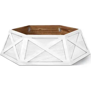 Wooden Christmas Tree Box Trapezoid Tree Stand Cover Christmas Tree Skirt Base Rustic Farmhouse Tree Box Hexagon for Artificial Tree Christmas Home Decoration 31.5"