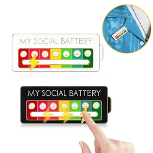 2Pc Social Slider Pin, Funny Social Battery Pin for 7 Days, My Social Battery Slider Pins for Work, Cute Expression Mood Pins for Introverts Interactive