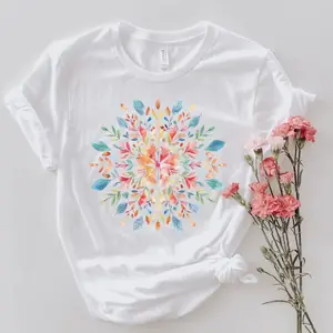 Mandala Shirt, Floral Mandala T-Shirt, Spring Floral Shirt, Gifts for Her, Flower Shirt, Florist Gift, Gift for Bestie Top Summer