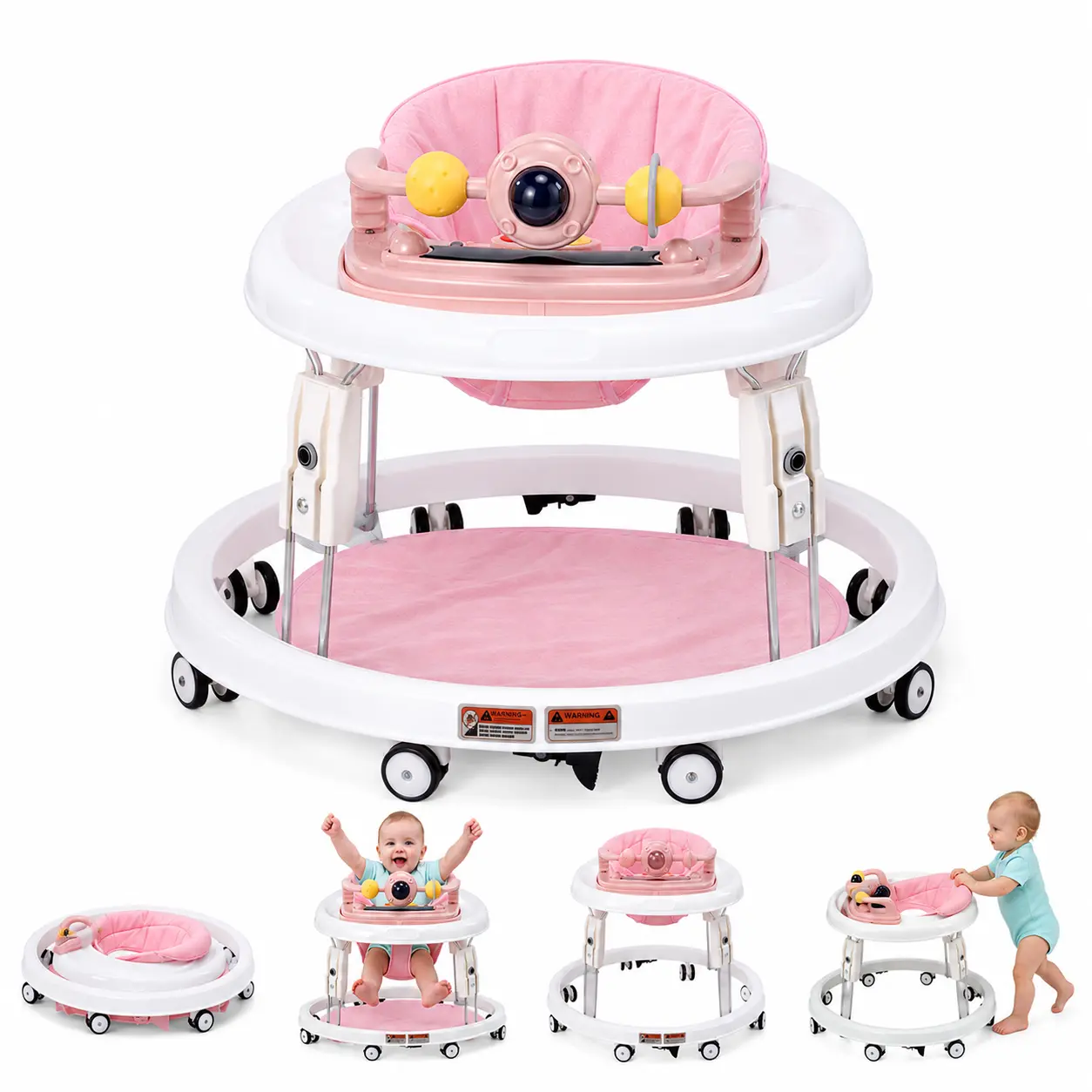 1-Touch Foldable Anti Fall Baby Walker, 7 Adjustable Heights, Portable Design, Anti-Rollover, Music Toy, Footpad, Activity Center for Infants, Baby Furniture, Anti Fall Walker