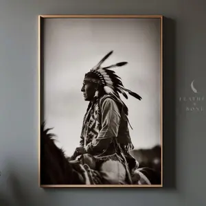 Native American Warrior print, Indigenous art, Native American photography, Western home Decor, Vintage wild west, Indian warrior wall art