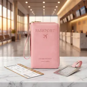 Stylish RFID Passport Wallet for Women, PU Leather Travel Document Organizer with Wrist Strap, Slim Lightweight Passport Holder for Girls, Airport Travel & Daily Commute Essentials-YY0