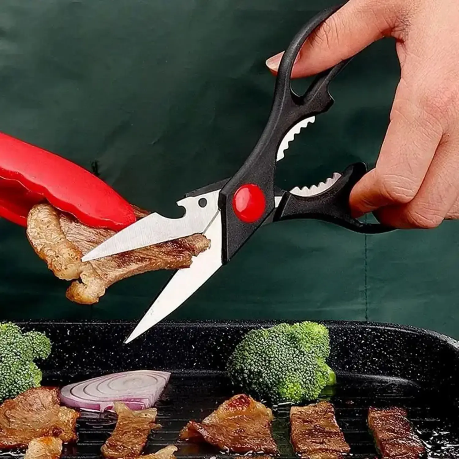 Stainless Steel Kitchen Scissors with Nutcracker, Bottle Opener, Can Opener for Vegetable Cutting