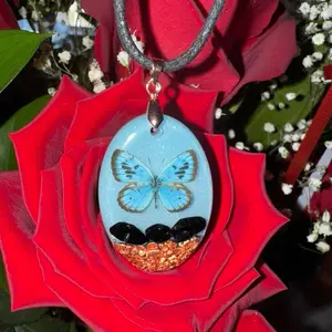 Orgone Glow-in-the-Dark Butterfly Pendant with Copper and Black Tourmaline Quartz Crystals