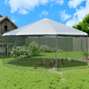 Topwin Large Octagonal Metal Chicken Coop,Wire Mesh,Water-Resistant Tarp,Chicken Run for Ducks,Rabbit,Yard Use Outdoor Enclosure Enclosed Pet Supplies