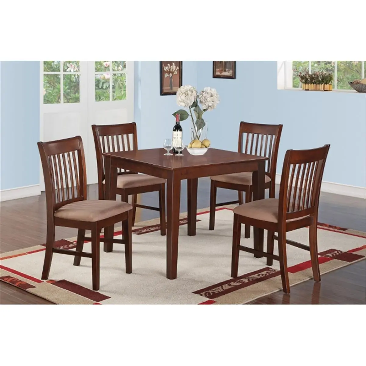 East West Furniture Oxford Square Solid Wood Dining Table - Mahogany Finish with Mahogany Glow, Luxurious Look, Soft Contours, Indoor Wood-Finished Dining Table (Model OXT-MAH-T), Wood-Finished Dining Tables
