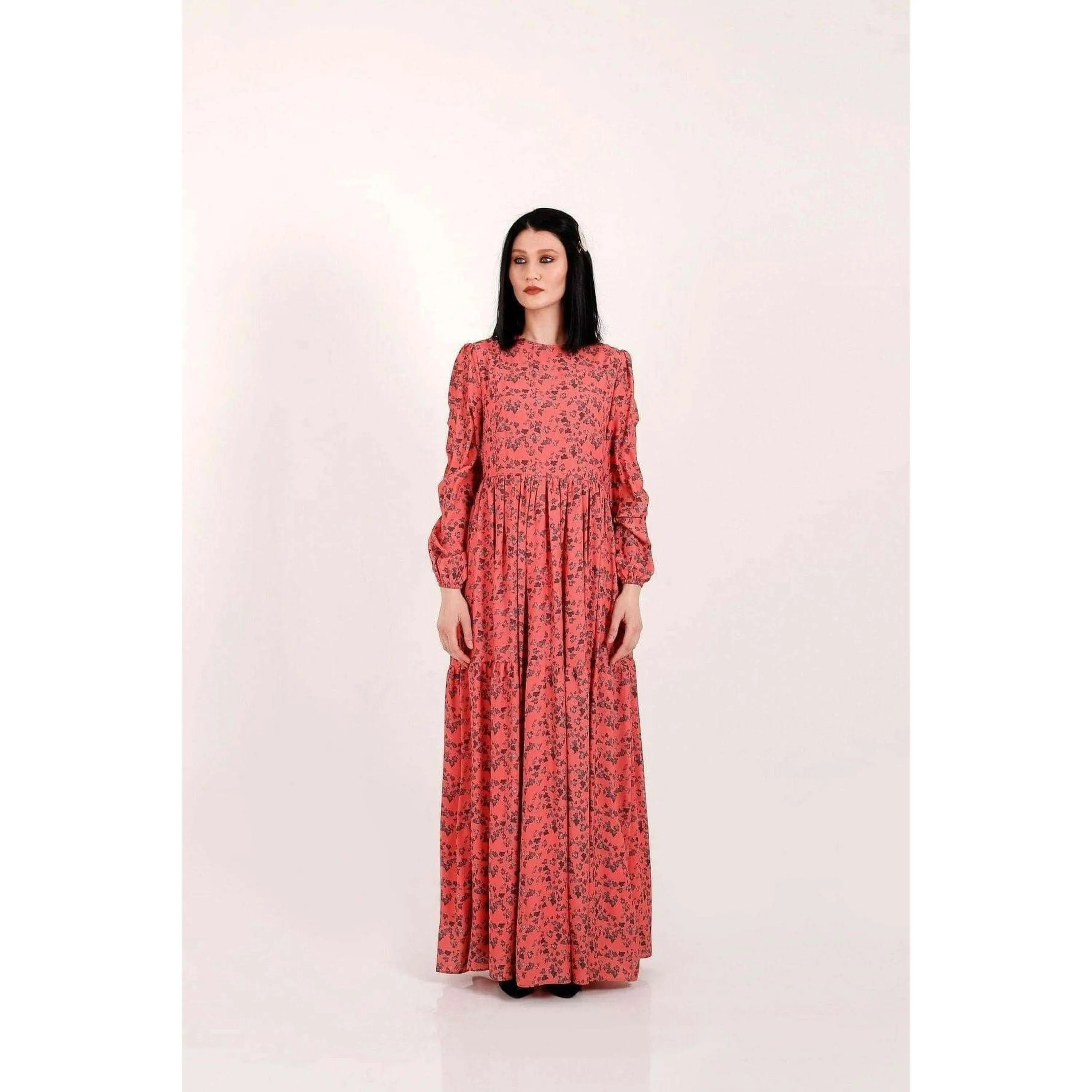 Ellan Maxi Dress With Long Bishop Sleeve All Over Watermelon Print Fashionable Elegant Luxurious For Summer Women's Wear