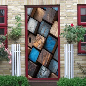 2pcs Vintage Wood Grain Wall Stickers Creative Wooden Cube Decorative Decals Self Adhesive Wallpaper for Living Room Bedroom Wall Art Home Decor Removable Waterproof Decorative Stickers