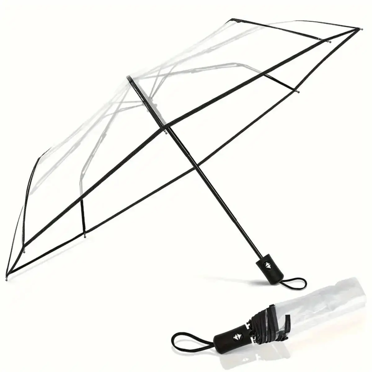 Automatic Transparent Compact Portable, 1 Count Fashionable Windproof Waterproof Adjustable Foldable Rainproof Umbrella for Men & Women, Folding Umbrella