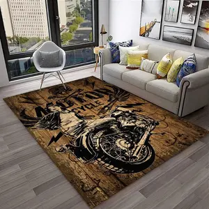 Motorcycle Pin Up Girl Flannel Area Rug - Retro Motorbike Wood Grain Print Soft Mat for Man Cave & Garage, Non-Slip Biker Home Decor, Vintage Printed Rug#MotorcycleRug #PinUpGirlMat #BikerHomeDecor #ManCaveCarpet #NonSlipFlannelRug
