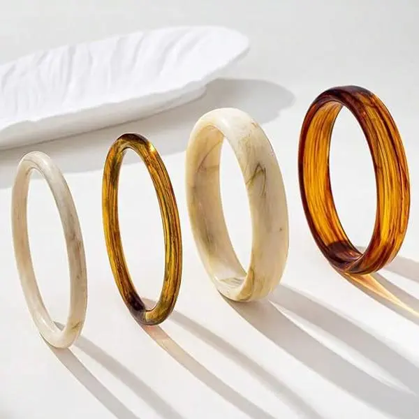 6PCS Acrylic Bangles Bracelets for Women, Geometric Acrylic Resin Wide Thin Bangle Bracelet, Geometric Wristbands, Plastic Bracelet for Women