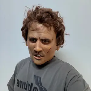 Handsome Guy Masks Scarred Man Masks With Curly Hair Prank Scary Creepy Spooky Party Props Roleplay Supplies Realistic Helmet Halloween Decor Carnival Headgear