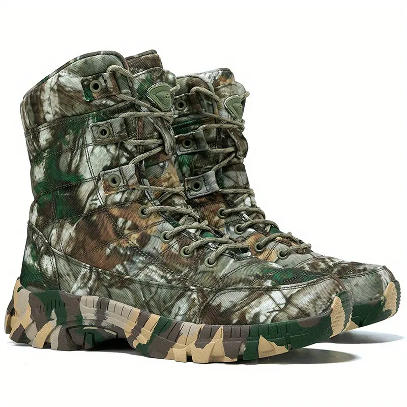 Men's Hunting Boots, Waterproof Lightweight Camo Tactical Footwear in Nylon & PU Leather with an Anti-Collision Rubber Toe, Photography, Fabric, Anti-Collision Design, Breathable
