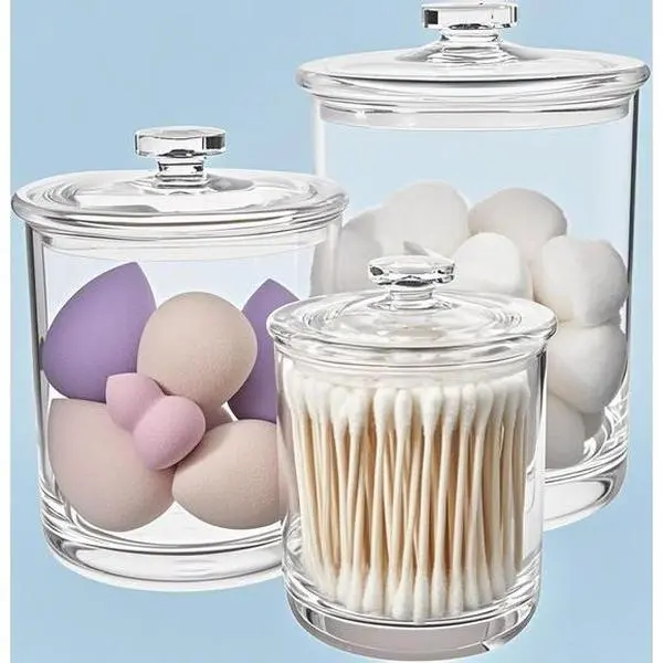 15-oz to 60-oz Clear Plastic Storage Jars with Lids |   Set of 3 Airtight Containers for Bathroom & Vanity Organization |   Reusable Apothecary Canisters |   Premium Quality Cotton Swab Holders |   Leakproof & Stackable Design Bottles Decorative