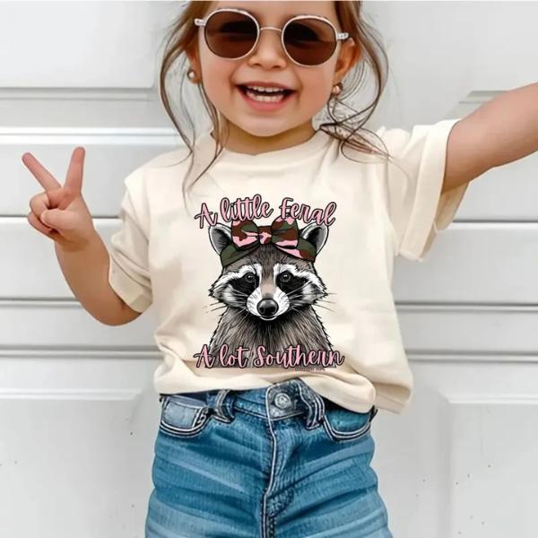 Youth And Adult Girls A little Feral Short Sleeve Shirt, Trending Summer Outfitters, Gift For Daughter, Youth Girl Clothes, Southern Style For Kids,Gift for Boys Girls, toddler youth shirt, kids clothing, Family shirt, birthday gift, summer outfit