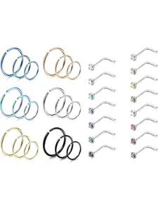 33Pcs 20G Stainless Steel Nose Hoop Rings Studs Piercing for Women Girls Nose Studs Piercing Kit Hoop Rings Cartilage Helix Piercing Septum Daith Lip Piercing Cubic Zirconia Face Piercing