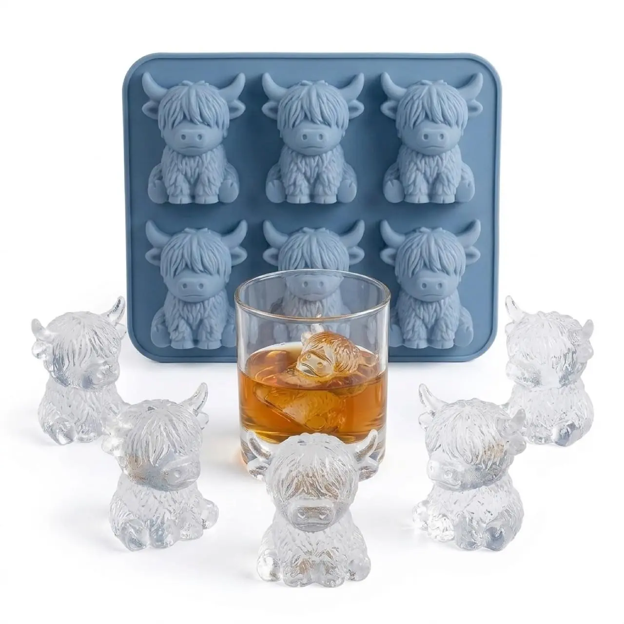 3D Highland Cow Ice Cube Mold Tray, Silicone Mini Cow Chocolate Cocoa Molds, Cute Animal Ice Cube Maker Accessories