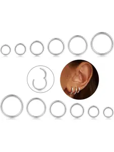 12Pcs 16G Steel Hinged Clicker Segment Nose Rings Hoop Helix Cartilage Daith Ohr Tragus Lip Sleeper Earrings Body Piercing 6-16MM Helix Pierced Ring