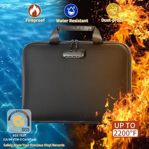 Fireproof Waterproof Dust-Proof Vinyl Record Storage Box, 2200°f Heat Resistant File Bag, Ideal for Valuable Items and Documents