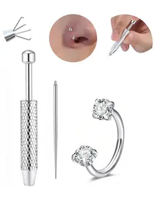 20gauge Double CZ Horseshoe Nose Ring With Piercing Ball Grabber Tool, Internal Threaded Hypoallergenic Stainless Steel 6/7/8mm U Shaped Hoops for Nose Septum Ring Cartilage Tragus Helix Earring Labret Lip Piercing Jewelry
