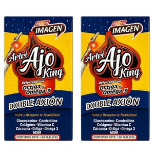 Artri Ajo KING Reforzado with Orthiga & Omega 3 Glucosamine Vitamin Turmeric Collagen 100 Tabs Mexico for Joint Health supplements eocute natural capsules PACK OF 2
