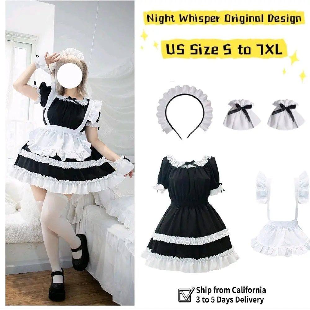 Night Whisper Original Design Maid Outfit Set Size S to 8XL with Headband & Apron US Sizes Available